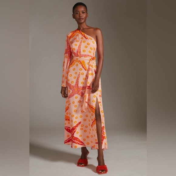 Farm Rio x Anthro,One-Shoulder,Belted,
Starfish Dress, STUNNING, GUC, Size Med - Picture 7 of 11